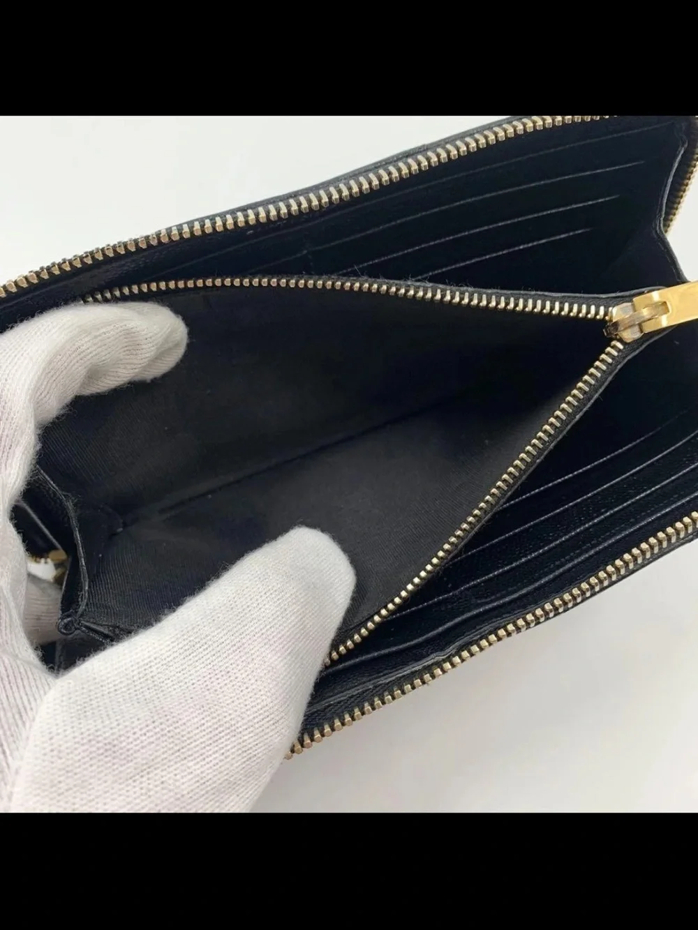 Saint Laurent Black Chevron Zip Wallet with Gold YSL Logo - Picture 8 of 10